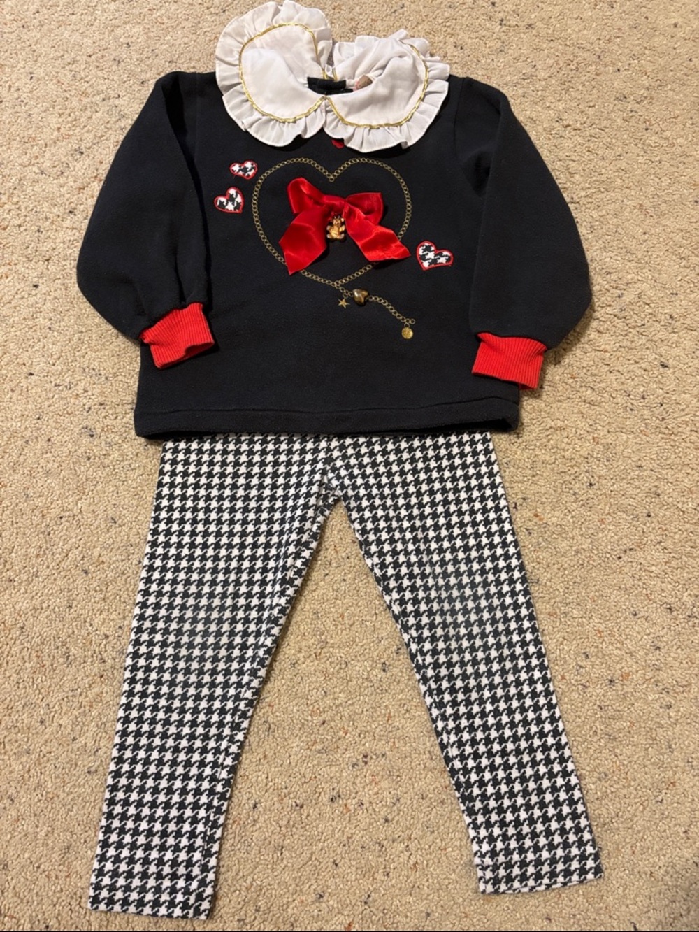 Black Sweater Set with Red Accents and Leggings